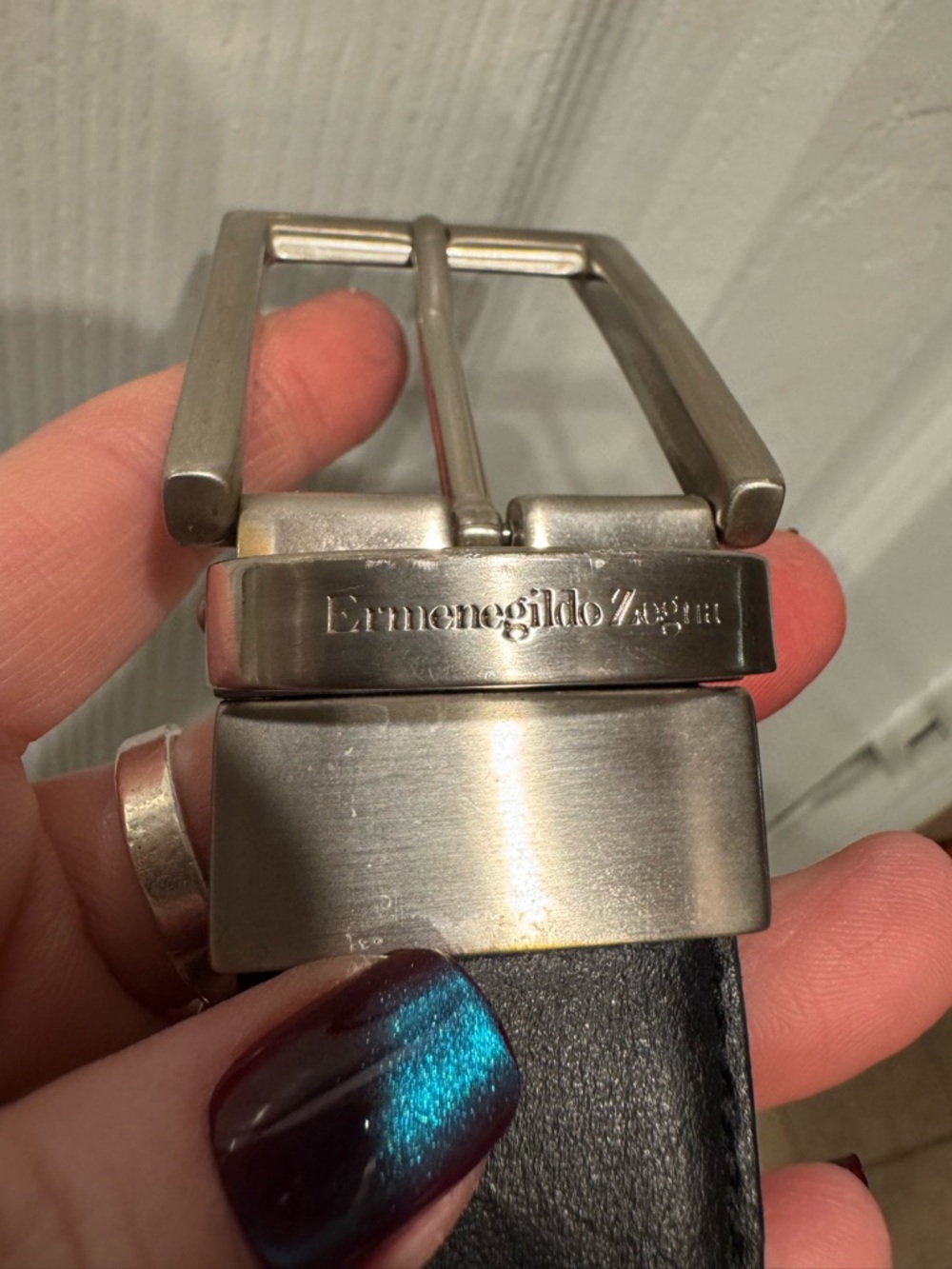 Ermenegildo Zegna Black/Brown Reversible Leather Belt with Brushed Silver Buckle